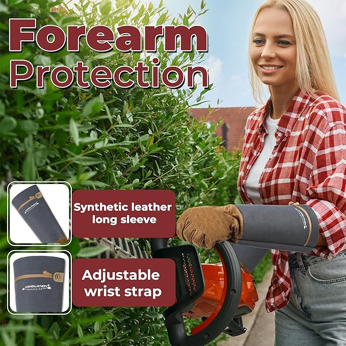 HANDLANDY Long Gardening Gloves for Men & Women, Pigskin Leather Rose Pruning Gloves, Breathable Thorn Proof Gauntlet Glove (Steel Gray, XL)