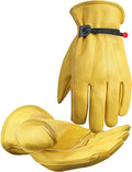 DULFINE Cowhide Leather Work Gloves for Men & Women, Reinforced Durable Gardening Gloves, Puncture & Cut Resistant