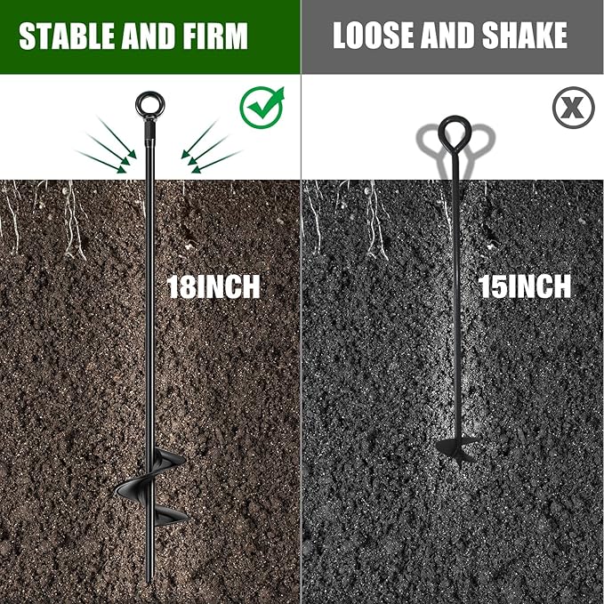 Chumia 24 Pcs 18 Inch Ground Anchor Spiral Blade Heavy Duty Earth Anchors Swing Set Metal Shed Kit for Garden Securing Trees Tents Trampoline Canopies Shelters (Black)