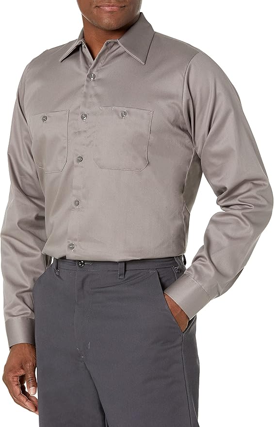 Red Kap Men's Long Sleeve Industrial Work Shirt | Moisture Wicking Button Up, Wrinkle Resistance Fights Fading & Stains