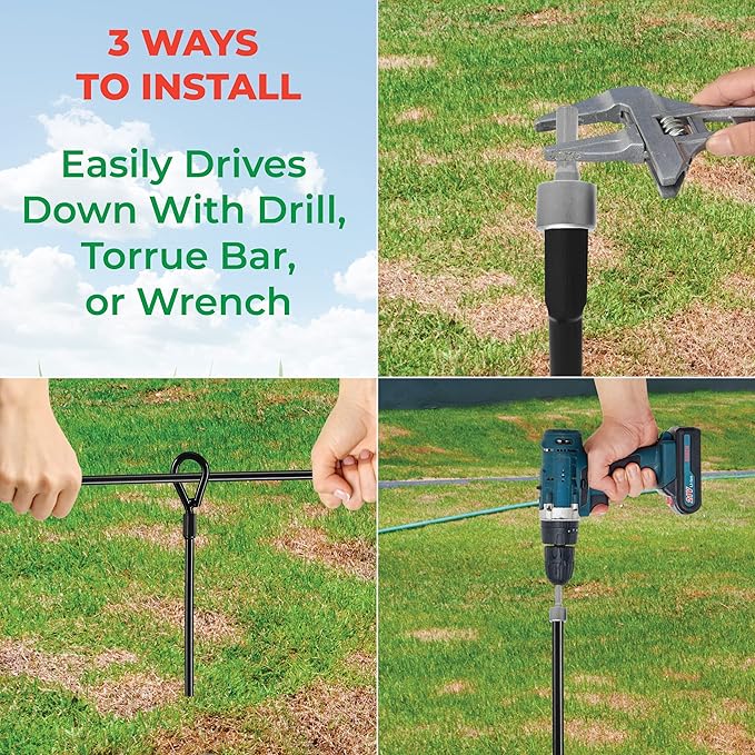 VASGOR 15” Ground Anchors (4pcs) Easy to Use with Drill, 3" Helix Diameter, Heavy Duty Anchor Hook for Camping Tent, Canopies, Car Ports, Sheds, Swing Sets, Securing Animals – Black Powder Coated