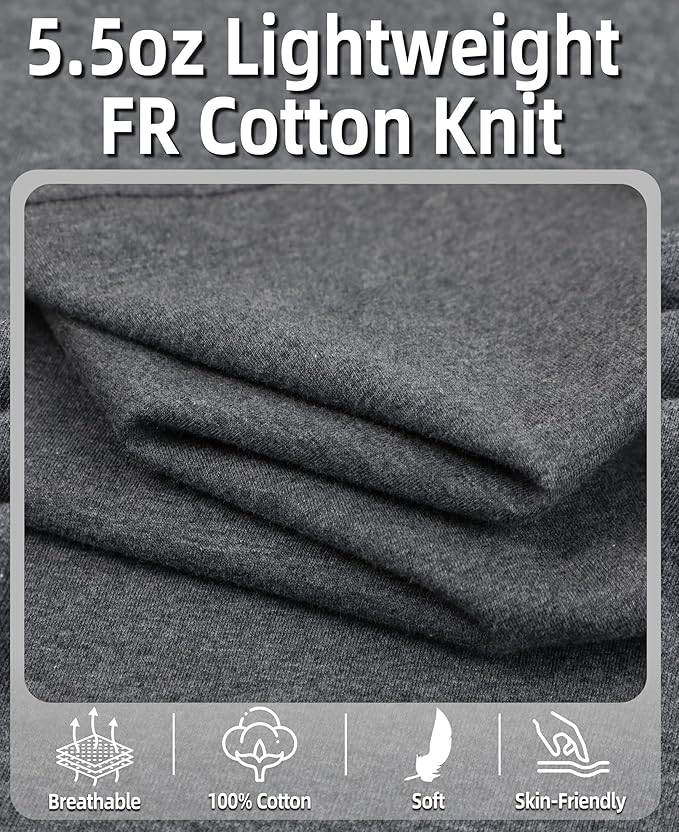 BOCOMAL FR Shirts Flame Resistant Shirt 5.5oz 100% Cotton Light Weight CAT2 Fire Retardant Henley Shirts