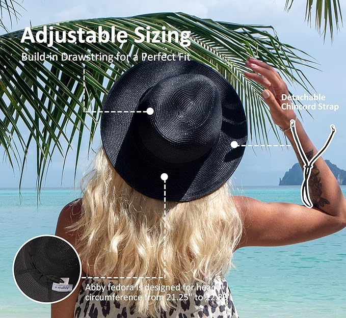 Joywant Womens Straw Fedora Beach Sun Hat, Packable Wide Brim Panama Hat for Women UV UPF50+ Summer Hat