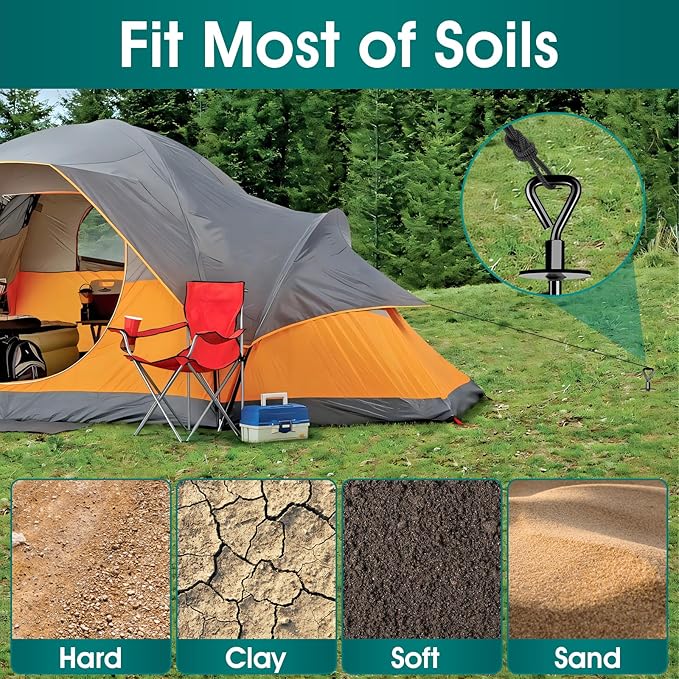 Ground Anchors Screw in, Heavy Duty Ground Trampoline Stakes High Wind Tent Stakes for Tent, Trampoline, Gazebo, Carport, Trap Anchor, Canopies, Swing Set