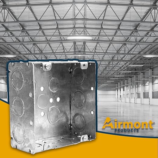 (12 Pack) Airmont Products 4-11/16” Square Electrical Box and Cover Kit, UL Listed Welded Metal Junction Box, 2-1/8” Deep, 42 Cu in, Flat Blank Cover with Keyhole and Slotted Mounts