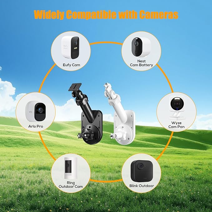Wall Mount for Cameras and Solar Panels, 2-in-1 Mount Compatible with Ring, Blink, Eufy, Arlo, Wyze, Solar Panel and Cam, with Ring Stick Up Cam/Spotlight Cam/Plus/Pro(Battery), Adjustable Angle