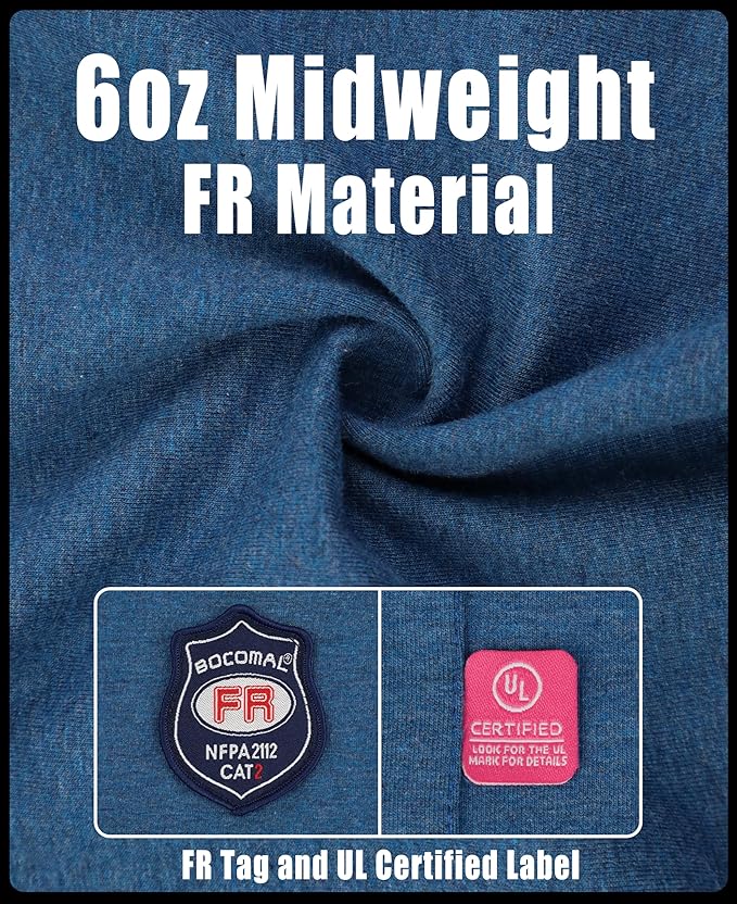 BOCOMAL FR Hooded T Shirts Chest Pocket Fire Resistant Summer Hoodie NFPA2112 CAT2 Flame Retardant FRC Welding Work Shirt