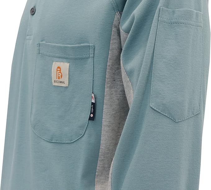 BOCOMAL FR Shirts for Men Crew Neck Long Sleeve 5.5oz Light Weight Flame Resistant/Fire Retardant Clothing Shirt