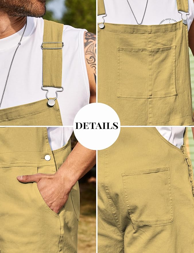 Bindefon Denim Overalls for Men Jean Shorts Jumpsuit Work Bibs Coveralls with Zipper