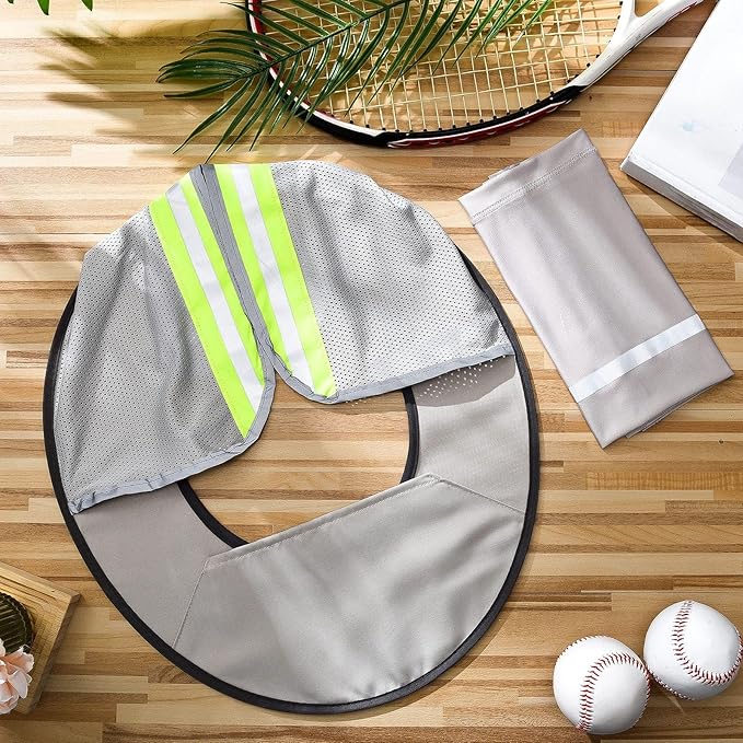 SATINIOR 2 Pcs Sun Hard Hat Neck Protection High Visibility Full Brim Mesh Sun Protection and Neck Gaiter Bandana Face Scarf for Construction Helmet Hard Hat Accessories, Reflective(Dusty Grey)