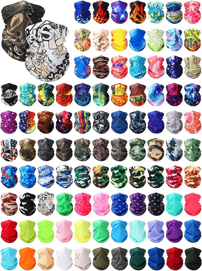 100 Pcs Bulk Neck Gaiters for Men Women Balaclava UV Face Mask Headband Face Covering Neck Tube Scarf Outdoor,100 Style