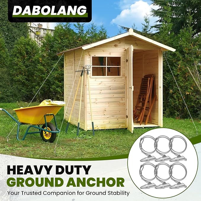 6 Pack Ground Anchors for Sheds,Heavy Duty Earth Anchors for Trapping,Arrow Shed Anchor Kit with 30" Cable for Fixing Fence,Greenhouse,Carports,Gazebo,Tent,Swing Set,Playset