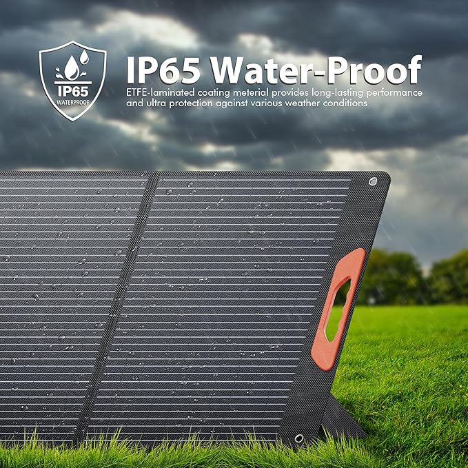 100W Portable Solar Panel for Power Station, Foldable Solar Charger with High 24% Efficiency, ETFE Coating, QC3.0 USB/Type-C & 100 watt 20V DC Output. Includes Adapters for Camping, RV, Emergency