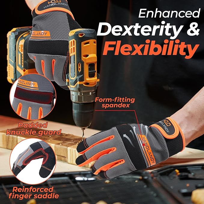 HANDLANDY Work Gloves for Men & Women, Utility Mechanic Working Gloves Touch Screen, Flexible Gardening Gloves for Yard