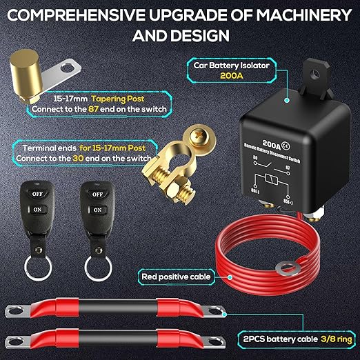 Top Post Remote Battery Disconnect Switch 12v 200A, Battery Cut Off Switch Upgrade Prevent Battery Drain, Easy Installation, Secure Protection for Cars etc.