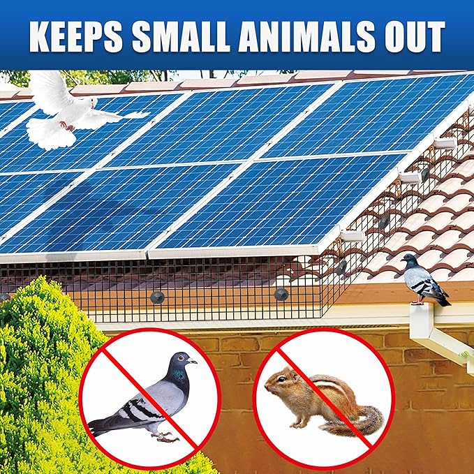 6in x 120ft Solar Panel Bird Mesh Black PVC Coated Steel Solar Panel Bird Guard Proofing| 80 Fastener Clips Prevents Birds, Pigeons, and Critter Guard from Getting Under The Solar Panels