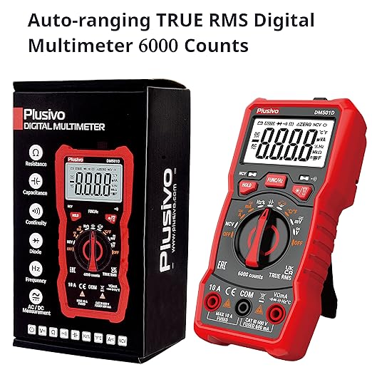 Multimeter 6000 Counts Digital Multimeter Auto Ranging TRMS AC DC Voltmeter Ohm Volt Amp NCV Diode Tester; Measures Voltage Current Resistance Temperature Frequency Buzzer with Test Leads, Probes