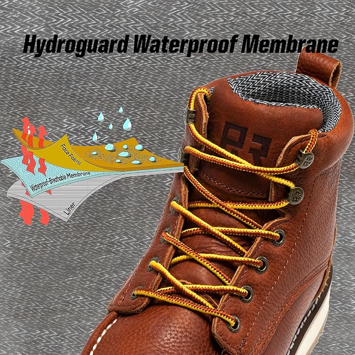 ROCKROOSTER Walker Waterproof Work Boots for Men, 6" Soft Toe Comfortable Boot, Rubber Wedge Sole Shoes, Arch Support Anti-Fatigue Boot, Leather Insulated Safety Boots, Electric Hazard
