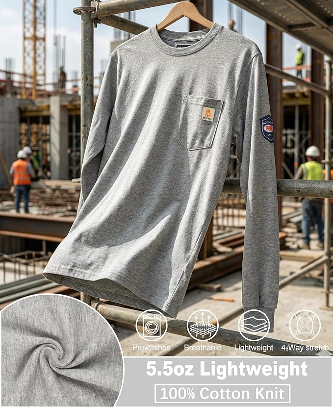 BOCOMAL FR Shirts Lightweight Classic Crew Long Sleeve Fire Resistant Shirt CAT2