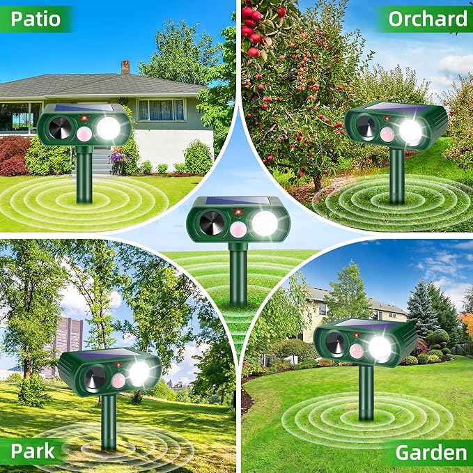2026 Upgraded Solar Ultrasonic Animal Repellent Cat Deterrent Outdoor Deer Repellent Devices Motion Detection Strobe Light,Waterproof Squirrel Skunk Raccoon Dog Rabbit Deterrent for Garden Yard,2 Pack