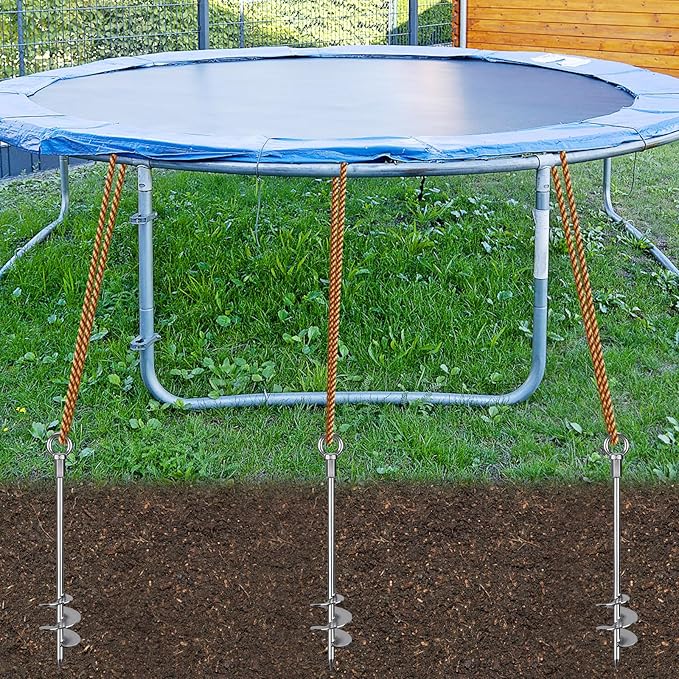 18'' Ground Anchors Screw in Heavy Duty 12mm Solid Steel, 3" Spiral Blade with Smooth Edges, Fully Welded Design for Mobile Home, Shed, Trampoline, Swing Set, Carport, Earth, Tent, 4Pack