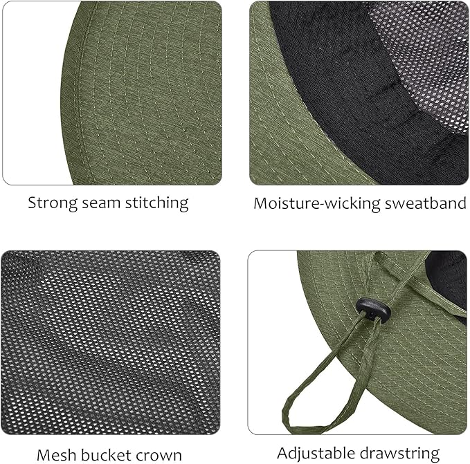 Men Safari Sun Hat Wide Brim Boonie Fishing Cap with Adjustable Drawstring