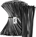 Bolt Dropper 1000-Piece Set of 8 Inch Black Zip Ties Heavy Duty - Self-Locking, UV-Resistant Nylon Cable Ties for Indoor and Outdoor Use, Ideal for Organizing, Securing, and Bundling Wires and Cables