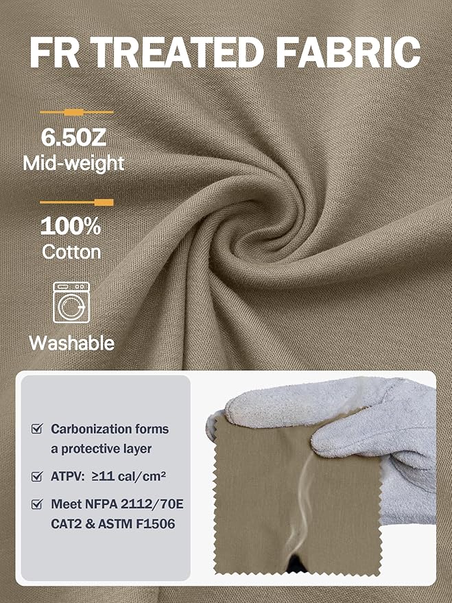 WORKWEYA FR Shirts Flame Resistant Shirt 6.5oz Men's NFPA 2112/CAT2 Long Sleeve Shirt