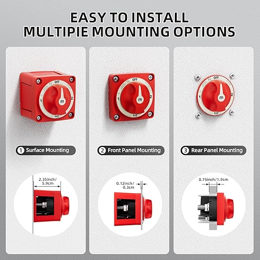 Battery Disconnect Switch 12V-48V 300A Heavy Duty 4-Position Battery Switch Selector, Waterproof Ignition Protected Marine Battery Kill Switch for Car, Boat, RV, Truck, ATV
