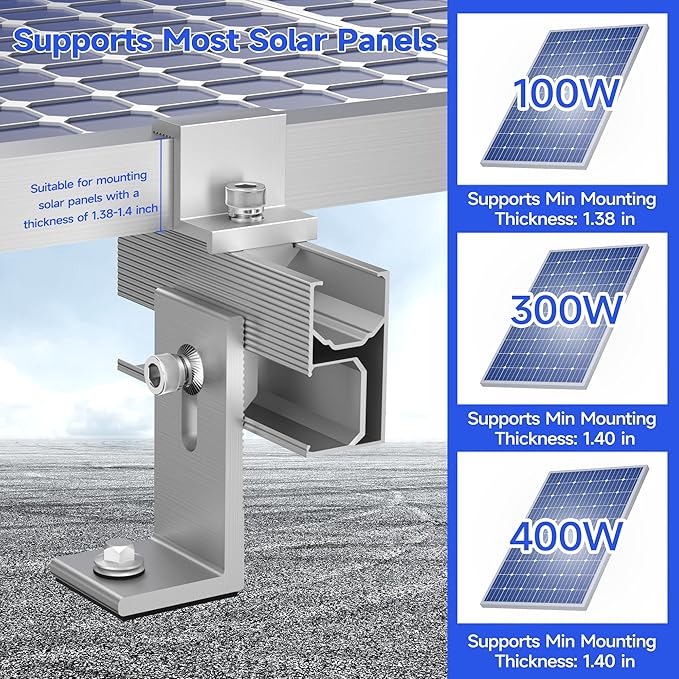 Solar Panel Mounting Brackets Kit 10Pcs Solar Roof Mount Kit for 1-4 Pieces, Aluminum Alloy Mount for Flat Pitched Roof Rack Mounting Brackets