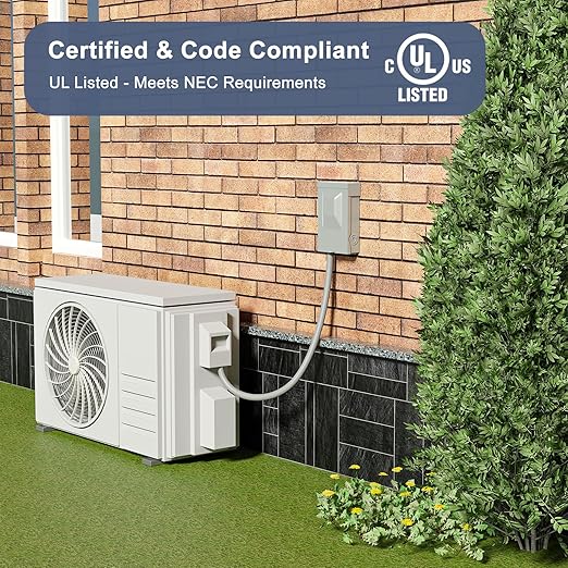 60AMP 240V Waterproof AC Disconnect Box Non-Fused, Metal Box Pull-Out Disconnect Switch for Home and Light Commercial Air Conditioning, UL Listed