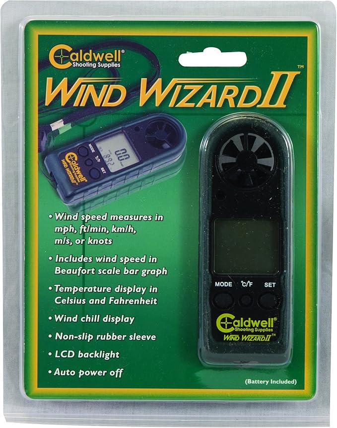 Caldwell Wind Wizard II Wind Meter with Multiple Wind Readings, LCD Backlight and Lanyard for Long Range, Shooting and Hunting
