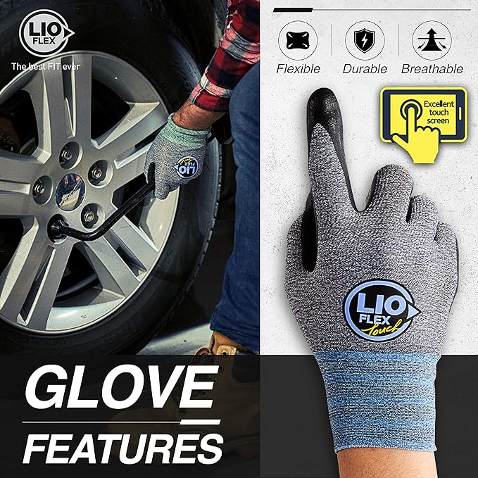 Safety Work Gloves with Touchscreen Fingers, 3 Pairs Thin & Lightweight Working Gloves, Ideal for Warehouse Workers, Delivery Drivers, Nitrile Foam Coated Grip Gloves for Women and Men (Gray, L)