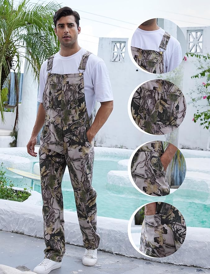Camo Bibs Overalls for Men Adjustable Straps Work Utility Coveralls Camouflage Jumpsuit