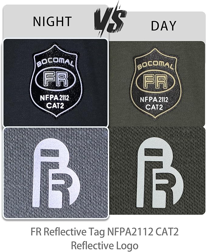 BOCOMAL FR Shirt 7oz Heavyweight Flame Resistant Shirts for Men Fire Retardant Long Sleeve Crew Work Shirts CAT2
