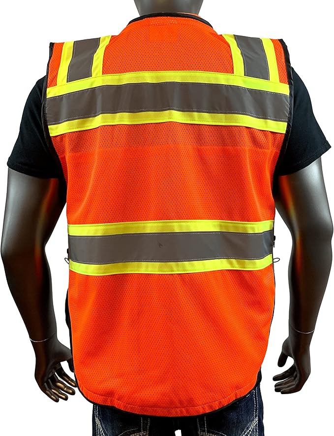 (C Vest For Mens Black Series Safety Vest With Zipper and Utility Pockets Premium Black Series Surveyors Vest (XX-Large, Orange/Black)