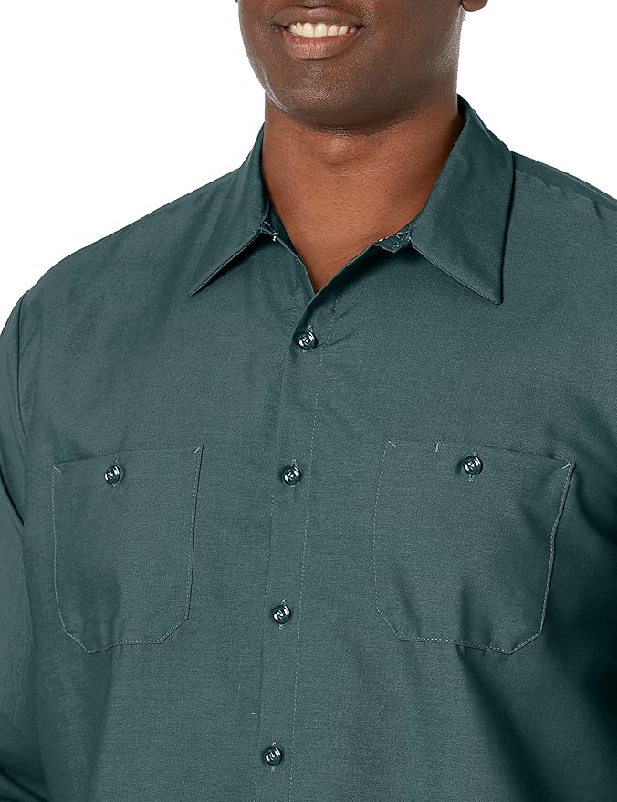 Red Kap Men's Long Sleeve Industrial Work Shirt | Moisture Wicking Button Up, Wrinkle Resistance Fights Fading & Stains