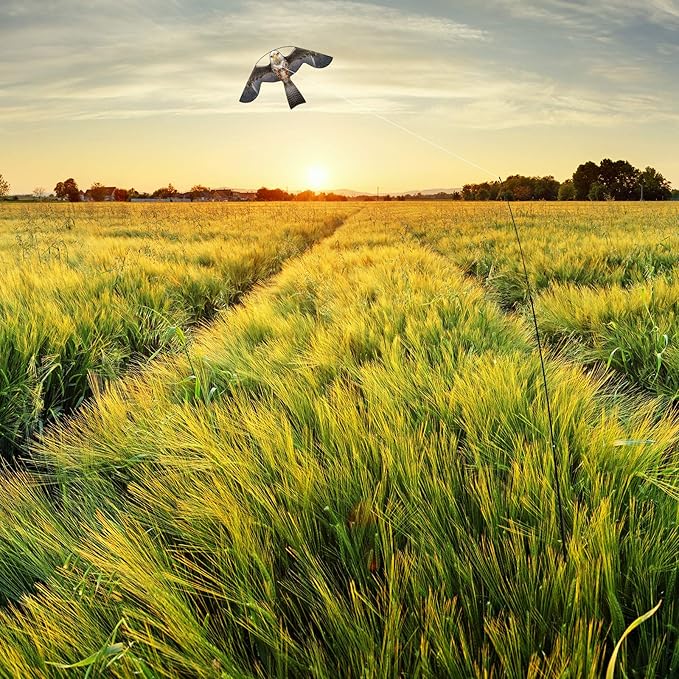eyijklzo Bird Scaring Flying Kite Deterrents Crops Defenders Farm Protector Bird Fake Hawk Flying Eagle Kite to Keep Birds Away with 4m Telescopic Pole