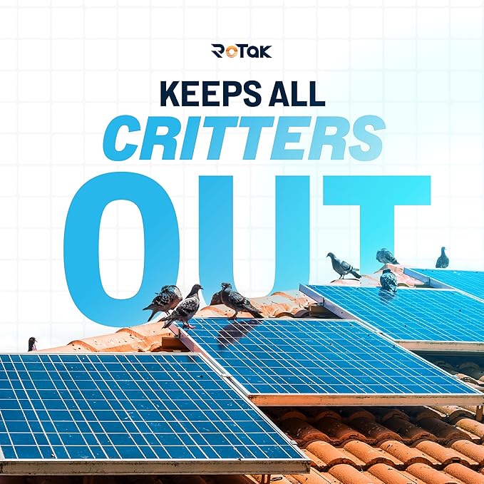 ROTAK Critter Guard - 6in x 100ft Solar Panel Bird Guard with Fastener Clips - Galvanized Black PVC Coated ½ inch Wire Roll Mesh (6" x 100' with 100 Fastener Clips)