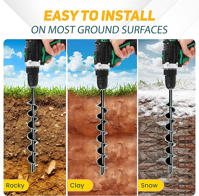 [UPGRADED] 14” Full Spiral Blade Mobile Home Anchor, 4 Pack Ground Anchor Screw in with L-shaped Brackets, U-bolts, Power Nut Driver, Earth Anchors High Wind Heavy Duty for Camping Tents, Swing Sets