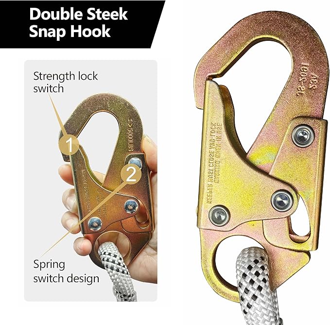 Rope Harness Safety Lanyard, 50ft Vertical Roofing Rope with Grab, Fall Protection Lanyard Tree Climbing Line Kit