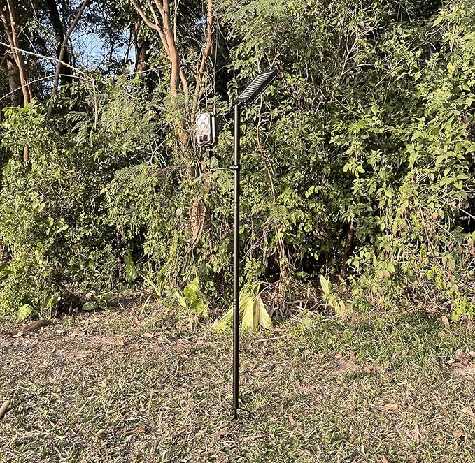 Xtellar 6' Heavy Duty Trail Camera Mount with Solar Panel Arm - 2-in-1 Adjustable Steel Ground Stake, 360° Swivel Mounts, 3-Spike Base for Hunting/Outdoor Security Camera & Solar Panel