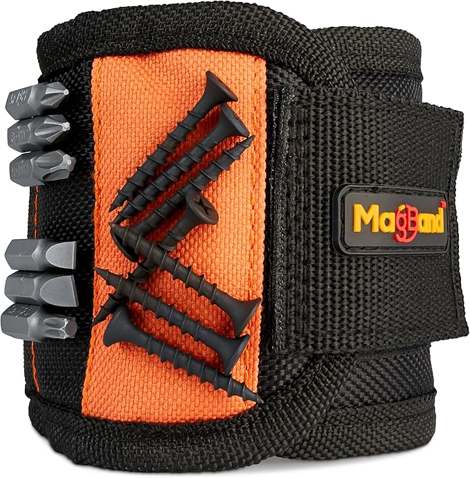MagBand Magnetic Wristband for Holding Screws, Nails and Drilling Bits - 10 Strong Magnets - Men & Women's Tool Bracelet - Gift Ideas for Dad Husband Handyman or Handy Woman
