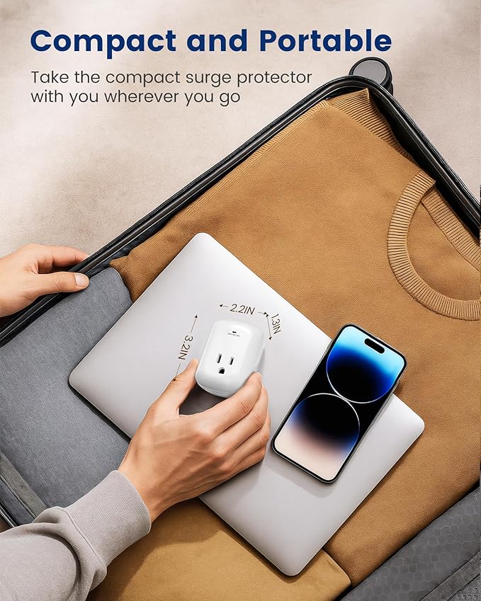 SURAIELEC Surge Protector, 1225J Wall Surge Protector Outlet with 900V VPR, Ground Protected Light Indicator for TV, Fridge, Microwave, Garage, Computer, Workshop and Gaming Devices, 15A/1875W, 1 Pack