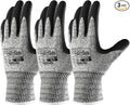 COOLJOB A3 Cut Resistant Fishing Gloves for Men, Touchscreen Safety Work Gloves with Grip Nitrile Rubber Coating for Glass Handling Wood Carving, Saltwater Fishing Gear, Grey, Small, 3 Pairs
