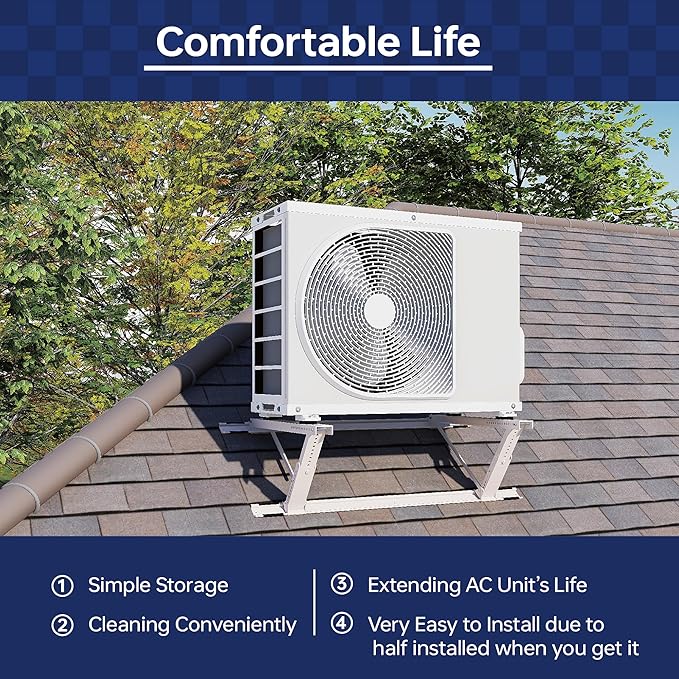 WeCooper Rooftop Mini Split Mounting Bracket 9000to24000BTU,Heavy Duty Adjustable Roof Bracket More Stability&Level for Ductless Minisplit AC Condenser Unit&Heat Pump,Support to 335LB Off White