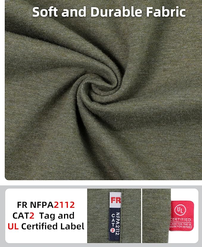 BOCOMAL FR Shirts Heather Series 6oz Flame Resistant T Shirt NFPA2112 CAT2 Fire Retardant Crew Work Shirt