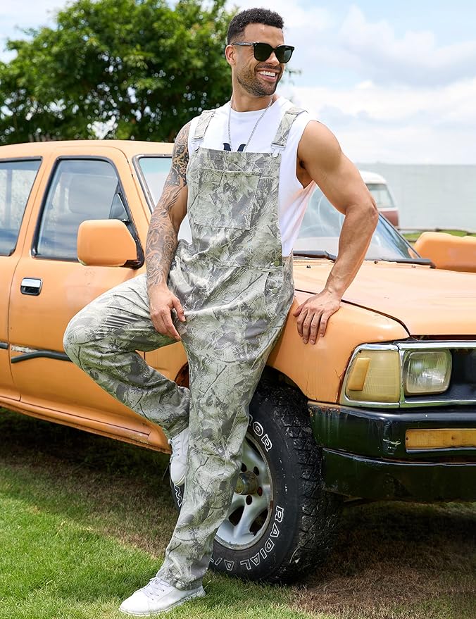 Camo Bibs Overalls for Men Adjustable Straps Work Utility Coveralls Camouflage Jumpsuit