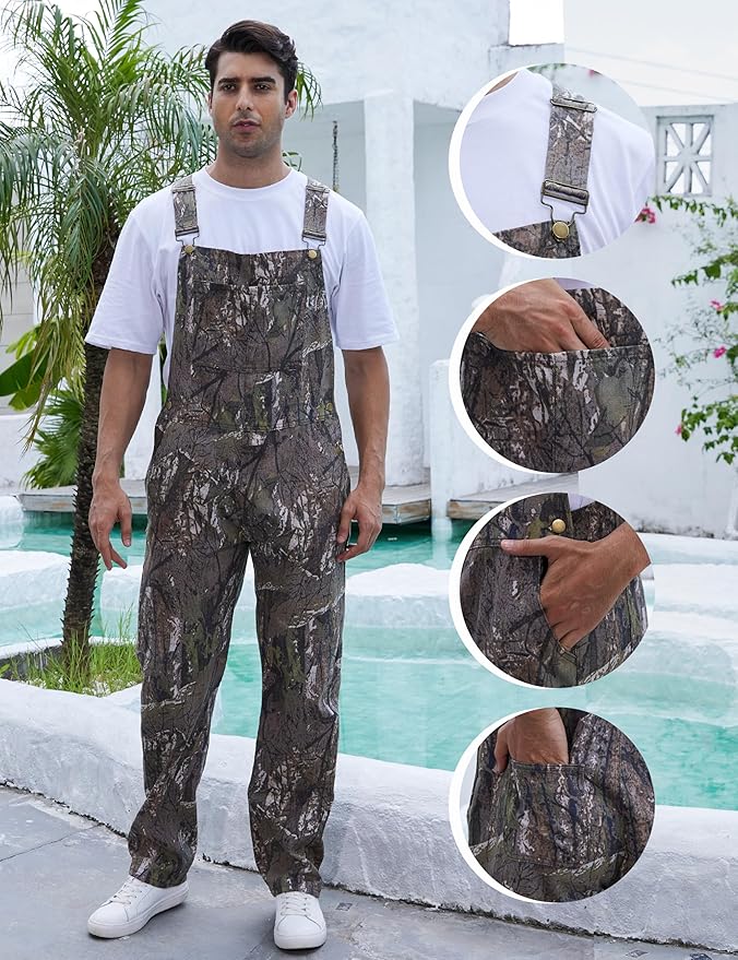 Camo Bibs Overalls for Men Adjustable Straps Work Utility Coveralls Camouflage Jumpsuit