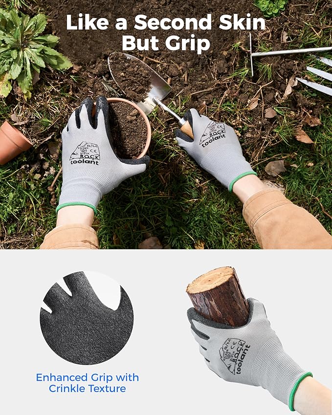 toolant Crinkle Latex Work Gloves Bulk, Rubber Coated Safety Work Gloves for Men and Women, 60 Pairs for Construction, Gardening, Warehouse (Gray, XL)